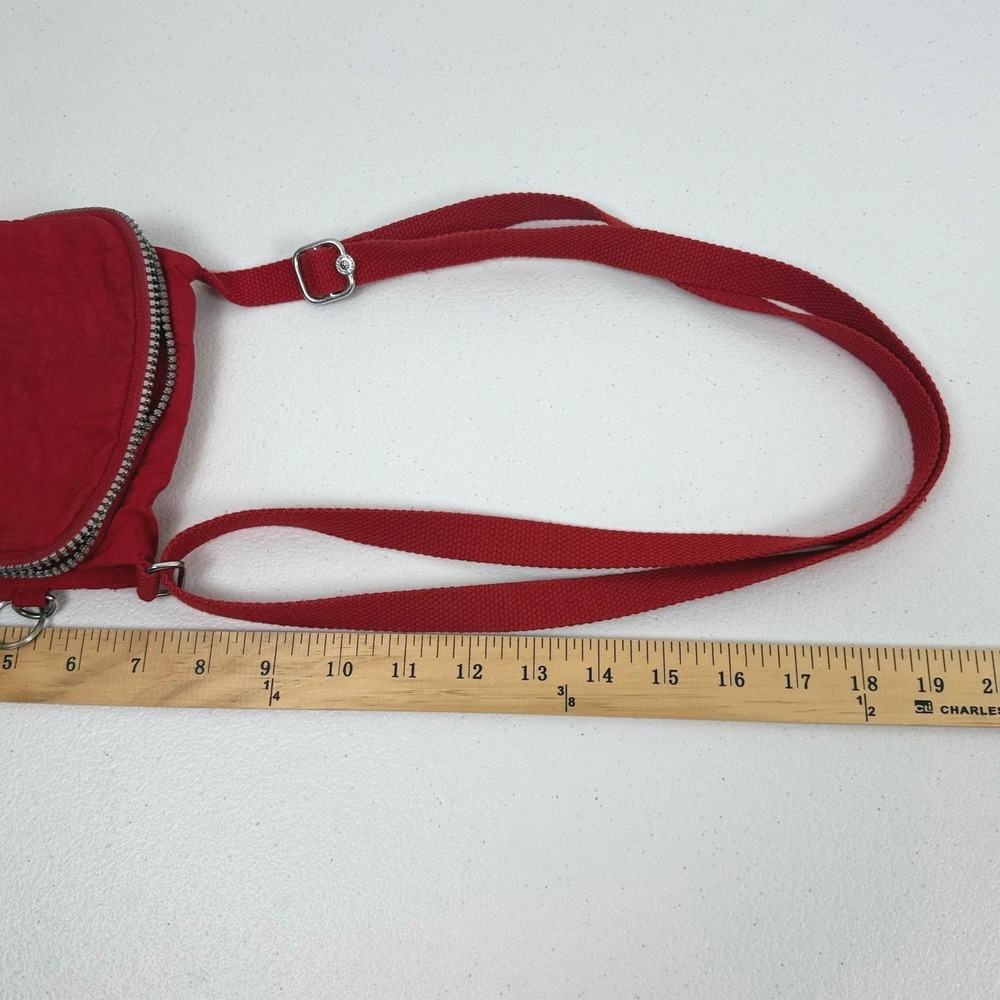 Kipling Red Crinkle Nylon Small Crossbody Bag Travel Utility Pouch Adjustable - Picture 5 of 9